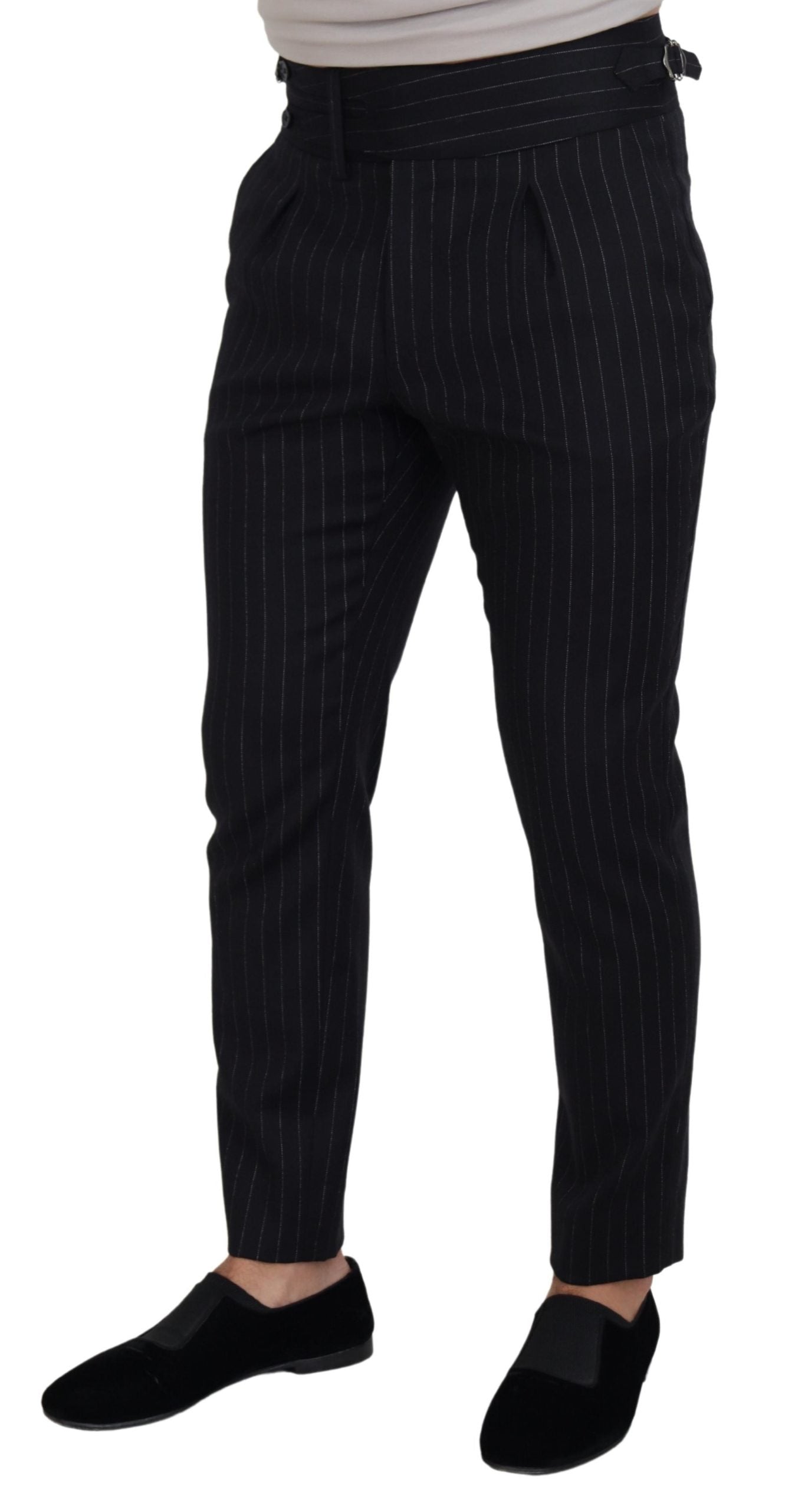 Dolce & Gabbana Elegant Black Striped Wool Blend Trousers Dolce & Gabbana