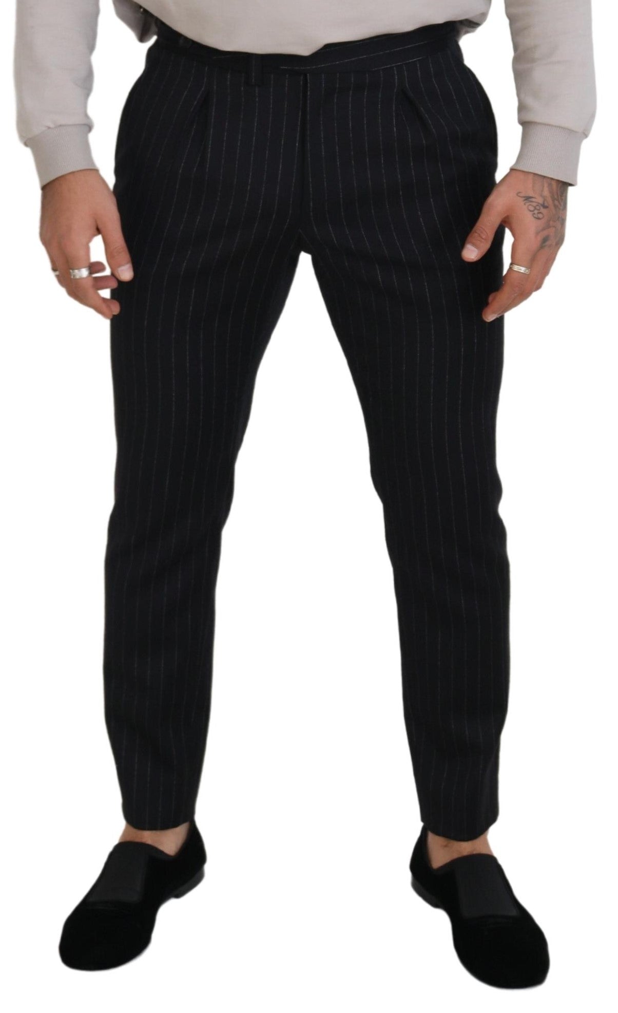 Dolce & Gabbana Elegant Black Striped Wool Blend Trousers Dolce & Gabbana