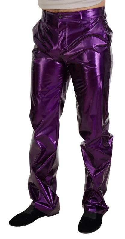 Dolce & Gabbana Elegant Shining Purple Straight Fit Pants Dolce & Gabbana