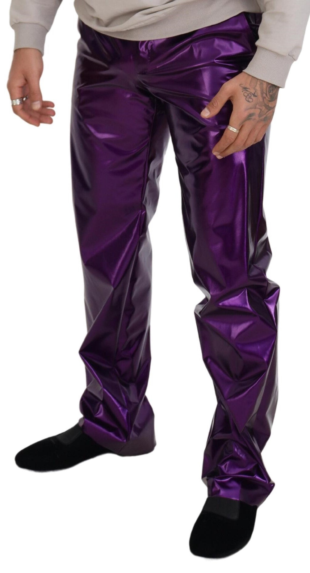 Dolce & Gabbana Elegant Shining Purple Straight Fit Pants Dolce & Gabbana