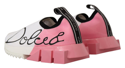 Dolce & Gabbana Elegant Sorrento Slip-On Sneakers in White & Pink Dolce & Gabbana