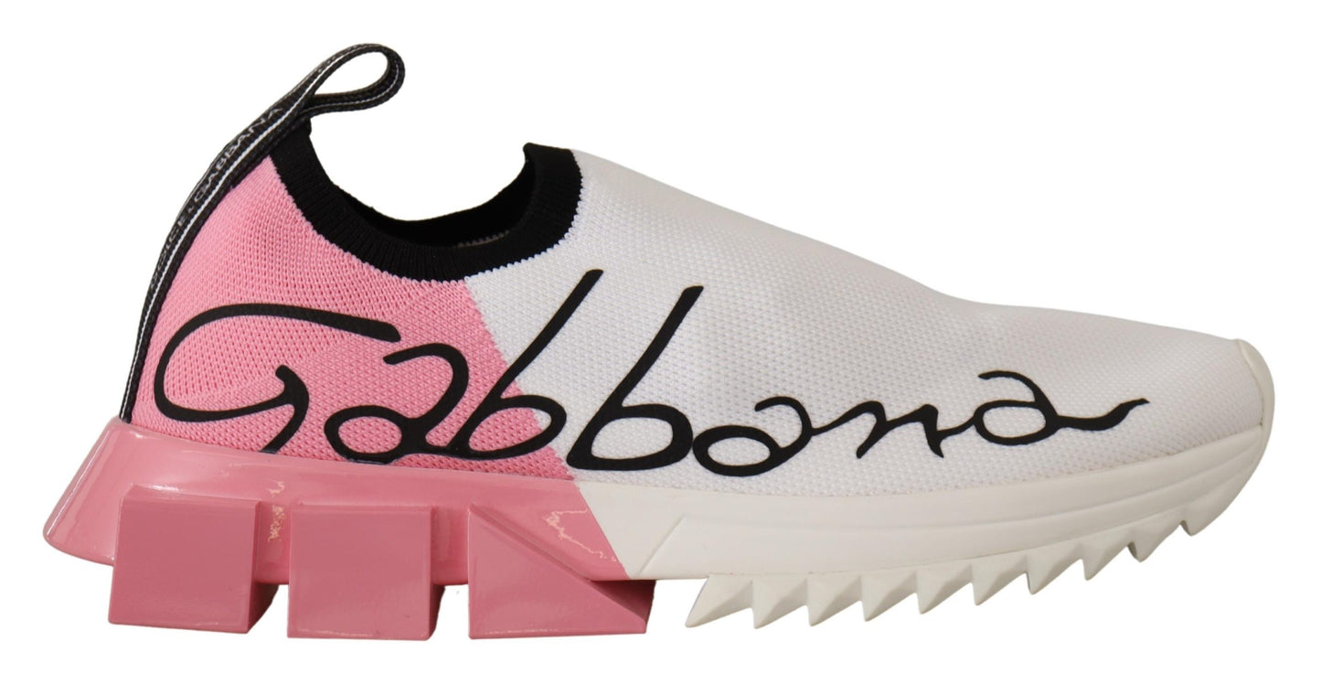 Dolce & Gabbana Elegant Sorrento Slip-On Sneakers in White & Pink Dolce & Gabbana