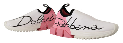 Dolce & Gabbana Elegant Sorrento Slip-On Sneakers in White & Pink Dolce & Gabbana