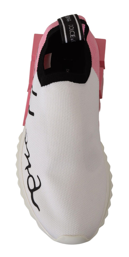 Dolce & Gabbana Elegant Sorrento Slip-On Sneakers in White & Pink Dolce & Gabbana