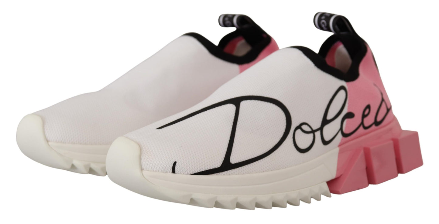 Dolce & Gabbana Elegant Sorrento Slip-On Sneakers in White & Pink Dolce & Gabbana