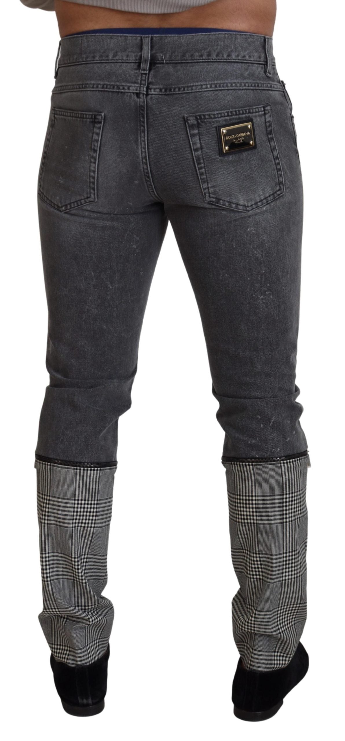 Dolce & Gabbana Elegant Grey Checkered Denim Treasure Dolce & Gabbana