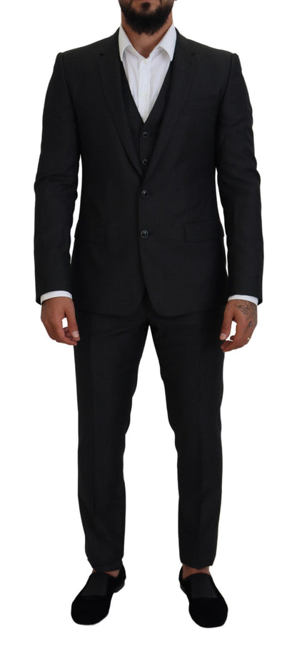 Dolce & Gabbana Elegant Gray Martini Three-Piece Wool Silk Suit Dolce & Gabbana