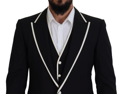 Dolce & Gabbana Elegant Black and White Slim Fit Three Piece Suit Dolce & Gabbana