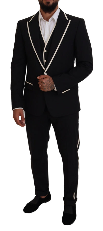 Dolce & Gabbana Elegant Black and White Slim Fit Three Piece Suit Dolce & Gabbana