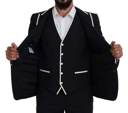 Dolce & Gabbana Elegant Black and White Slim Fit Three Piece Suit Dolce & Gabbana