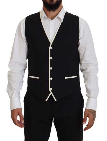 Dolce & Gabbana Elegant Black and White Slim Fit Three Piece Suit Dolce & Gabbana