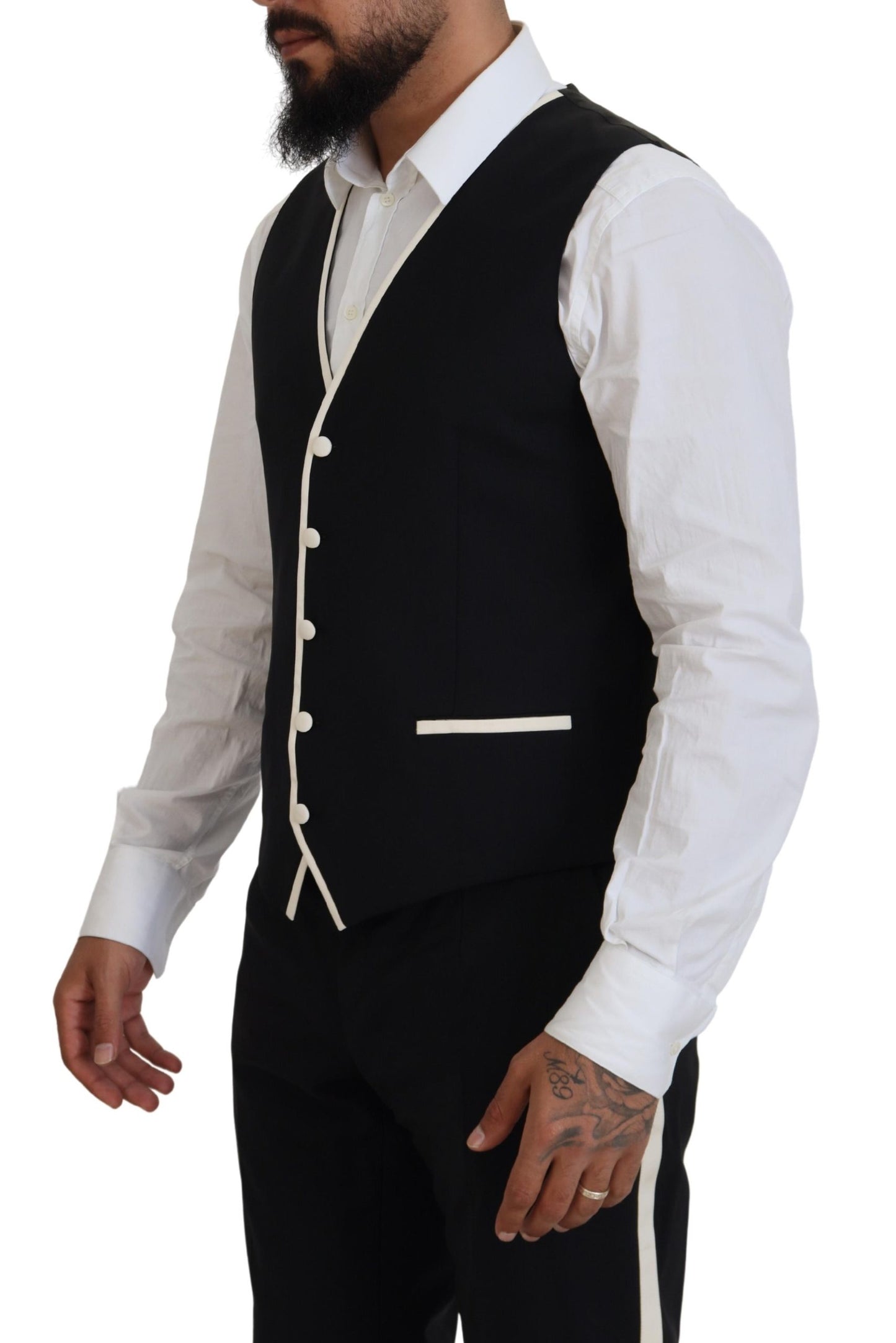 Dolce & Gabbana Elegant Black and White Slim Fit Three Piece Suit Dolce & Gabbana