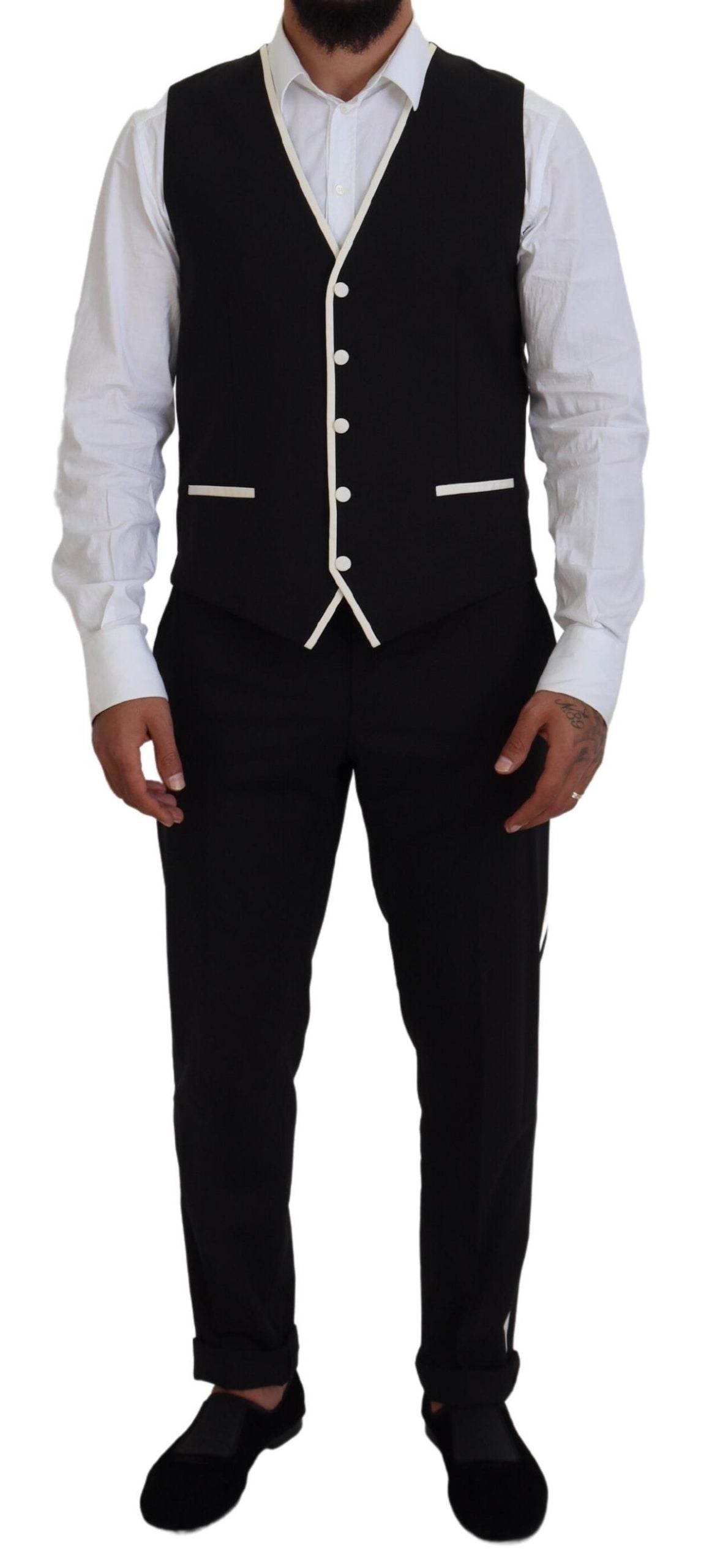 Dolce & Gabbana Elegant Black and White Slim Fit Three Piece Suit Dolce & Gabbana