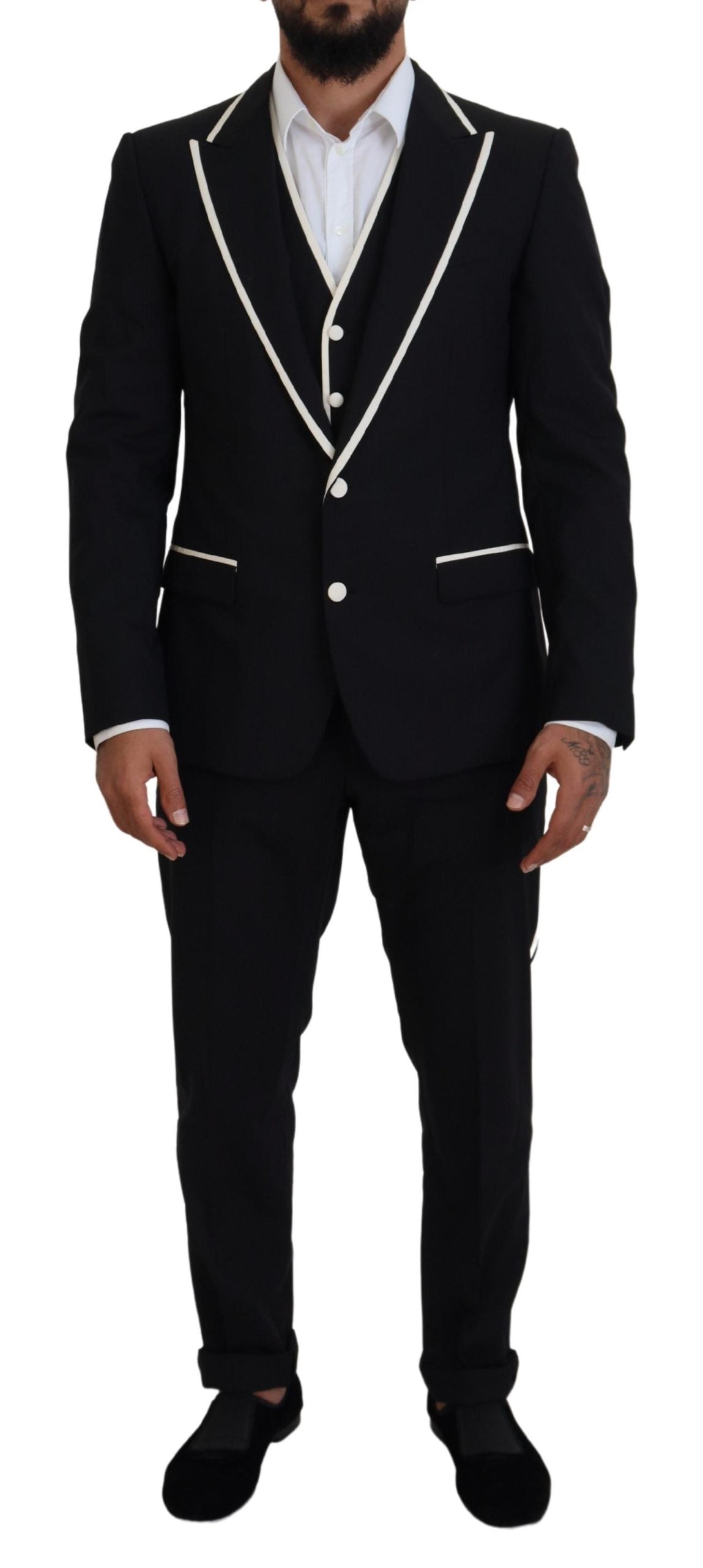 Dolce & Gabbana Elegant Black and White Slim Fit Three Piece Suit