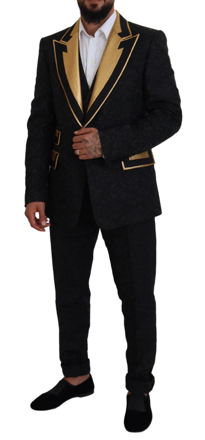 Dolce & Gabbana Elegant Black & Gold Slim Fit 3 Piece Suit Dolce & Gabbana