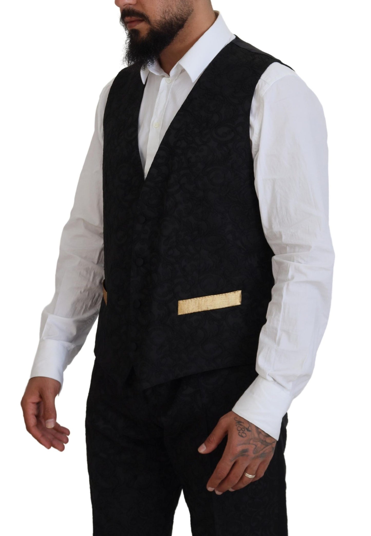 Dolce & Gabbana Elegant Black & Gold Slim Fit 3 Piece Suit Dolce & Gabbana