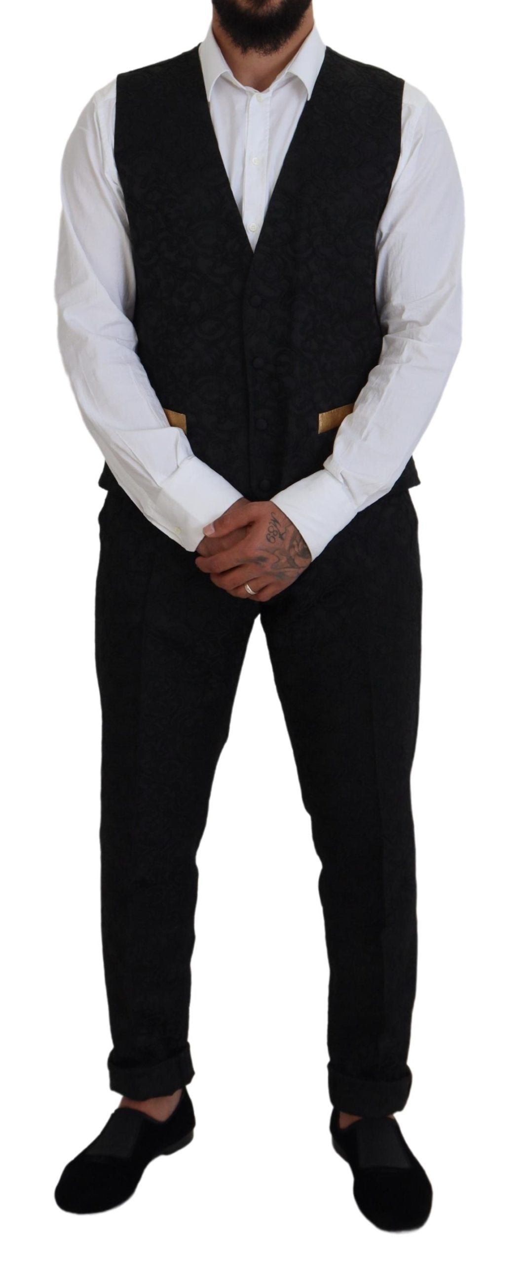 Dolce & Gabbana Elegant Black & Gold Slim Fit 3 Piece Suit Dolce & Gabbana