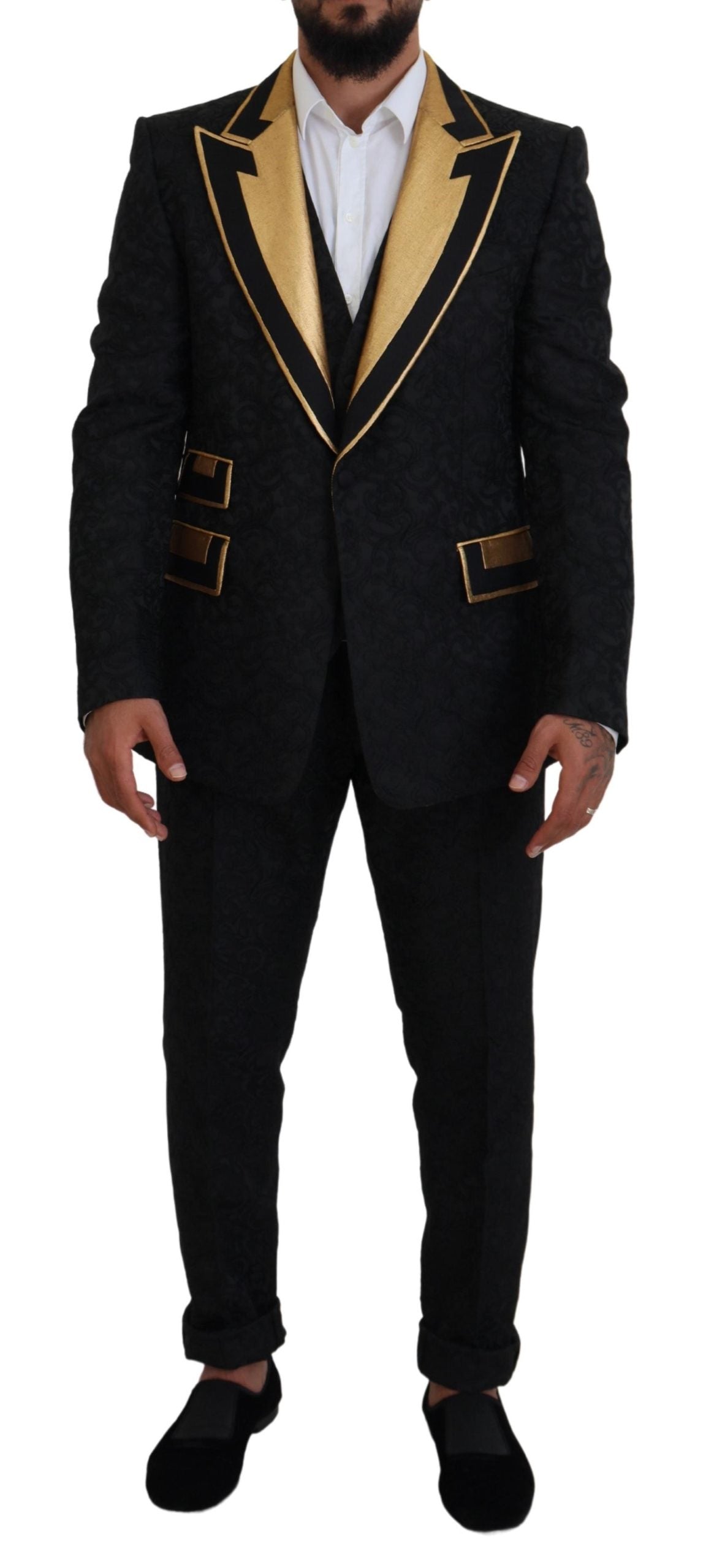 Dolce & Gabbana Elegant Black & Gold Slim Fit 3 Piece Suit Dolce & Gabbana