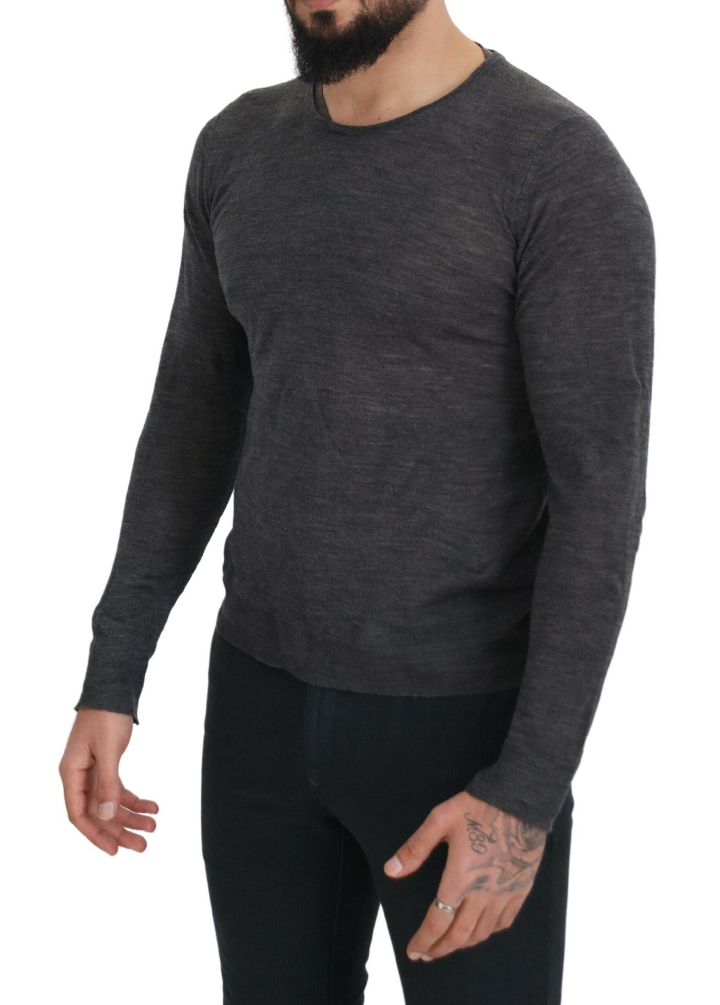 Costume National Sleek Gray Crewneck Pullover Sweater Costume National