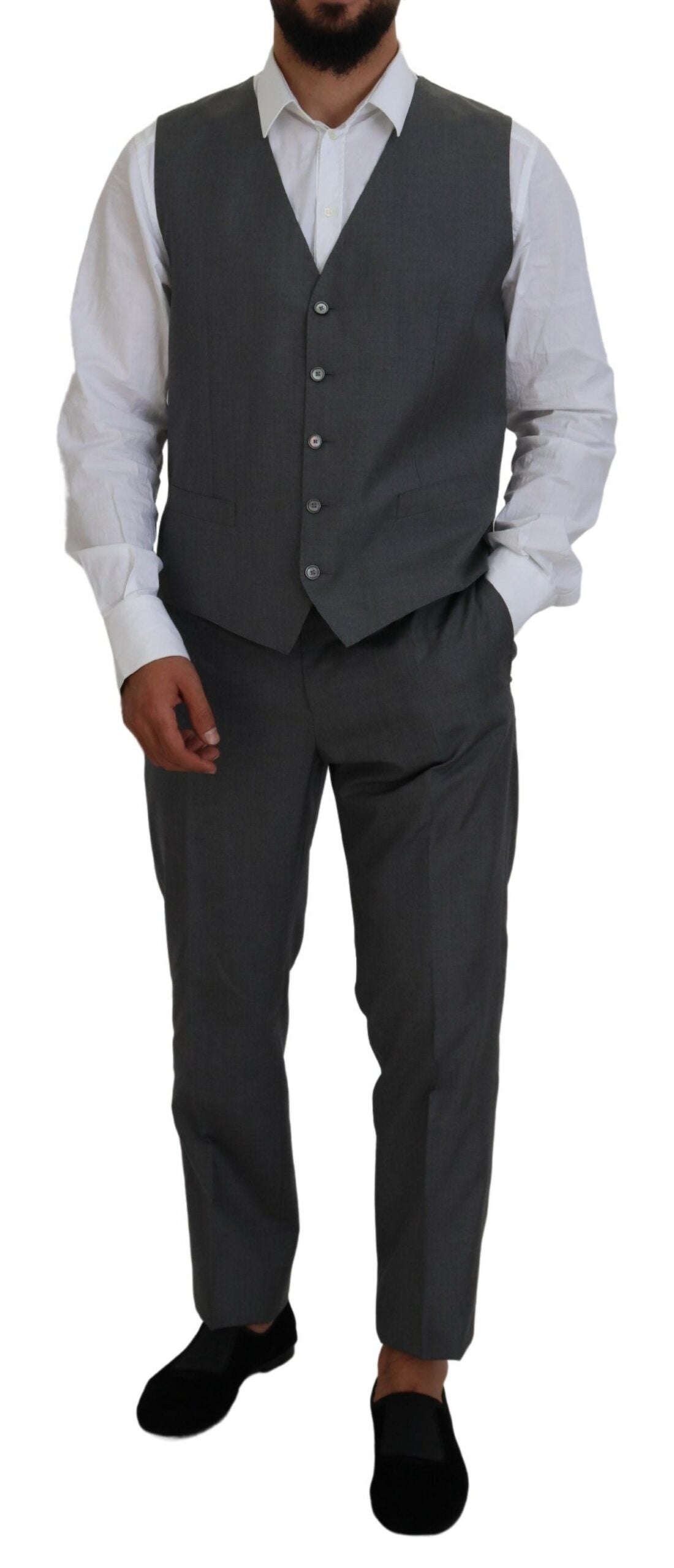 Dolce & Gabbana Sleek Silver Martini Slim Fit Three-Piece Suit Dolce & Gabbana