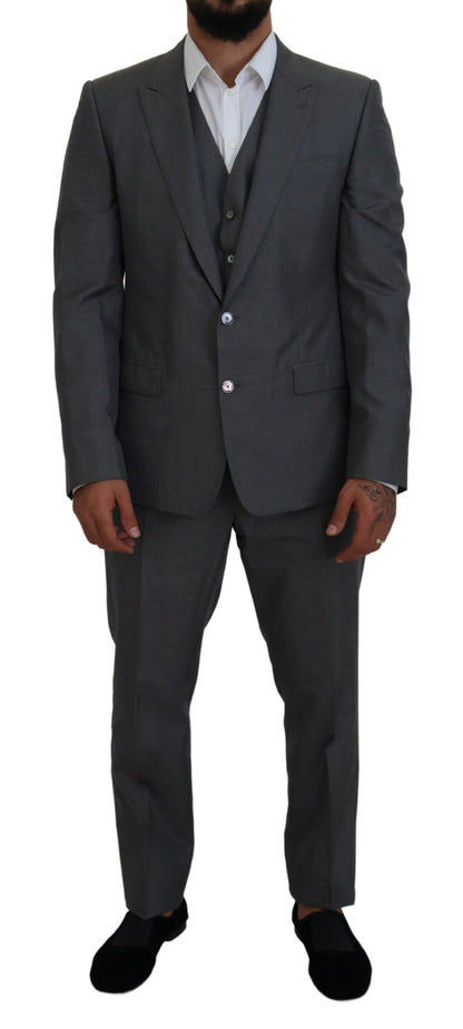 Dolce & Gabbana Sleek Silver Martini Slim Fit Three-Piece Suit Dolce & Gabbana