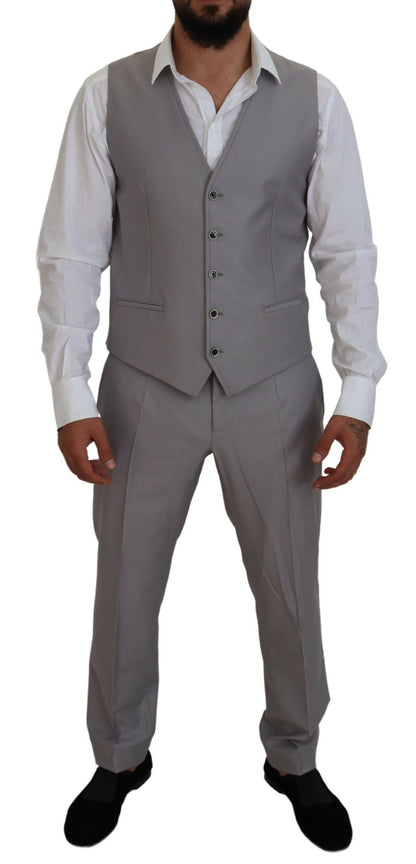 Dolce & Gabbana Elegant Silver Slim Fit Three-Piece Suit Dolce & Gabbana