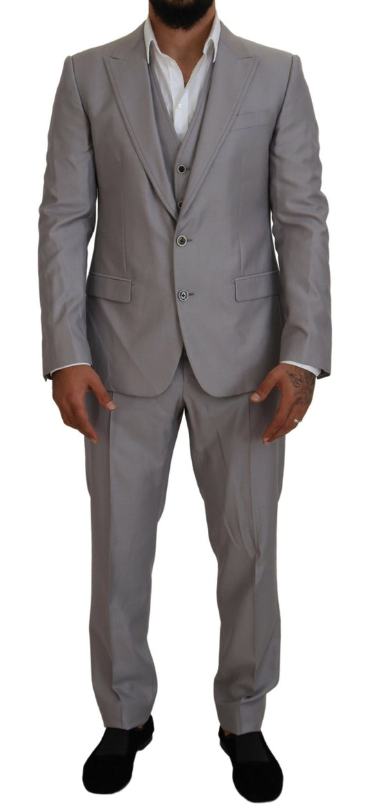 Dolce & Gabbana Elegant Silver Slim Fit Three-Piece Suit Dolce & Gabbana