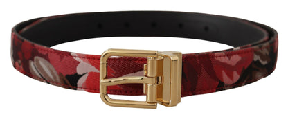 Dolce & Gabbana Red Multicolor Leather Belt with Gold-Tone Buckle Dolce & Gabbana