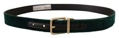 Dolce & Gabbana Emerald Velvet Designer Belt with Golden Buckle Dolce & Gabbana