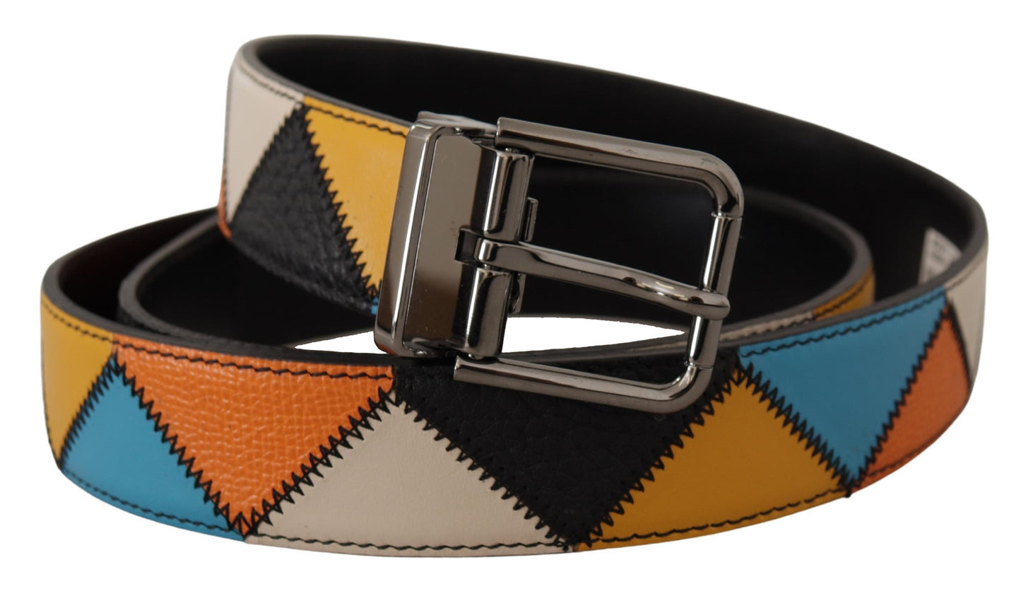 Dolce & Gabbana Multicolor Leather Belt with Silver Buckle Dolce & Gabbana