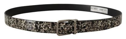 Dolce & Gabbana Elegant Black Marble Print Leather Belt Dolce & Gabbana