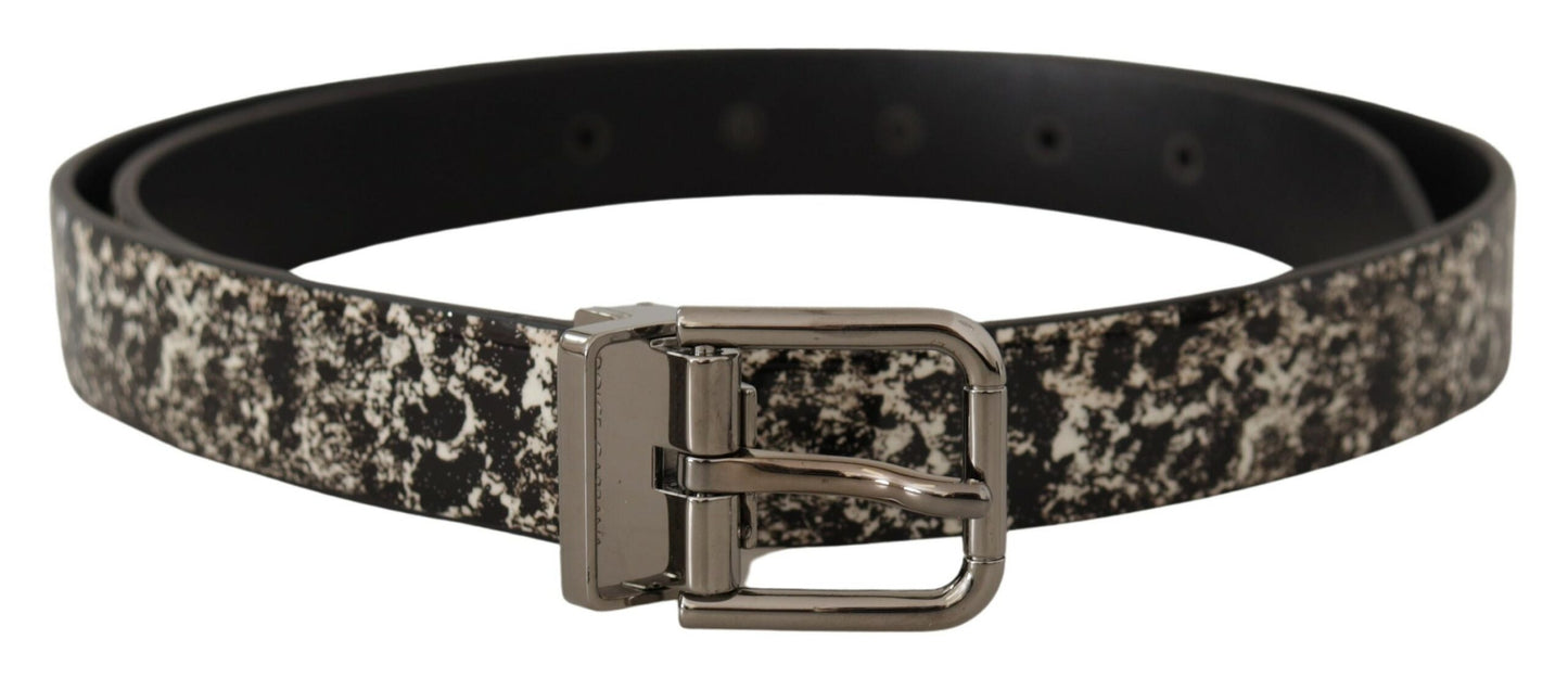 Dolce & Gabbana Elegant Black Marble Print Leather Belt Dolce & Gabbana