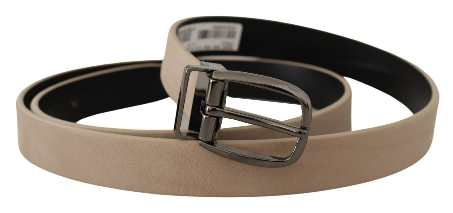 Dolce & Gabbana Elegant Beige Leather Belt with Silver Tone Buckle Dolce & Gabbana