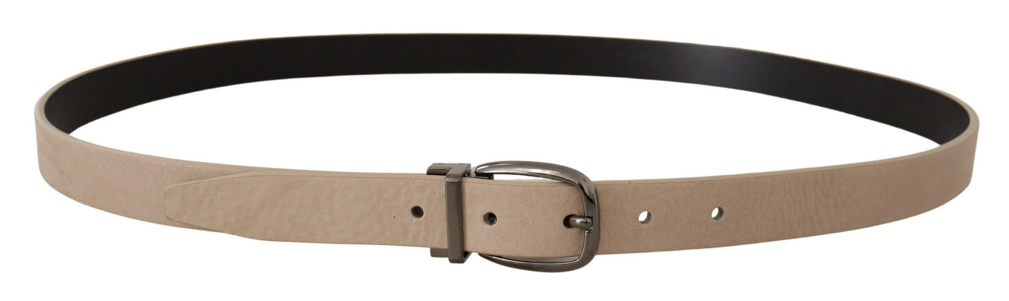 Dolce & Gabbana Elegant Beige Leather Belt with Silver Tone Buckle Dolce & Gabbana