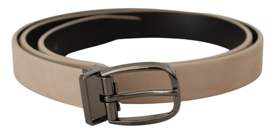 Dolce & Gabbana Elegant Beige Leather Belt with Silver Tone Buckle Dolce & Gabbana