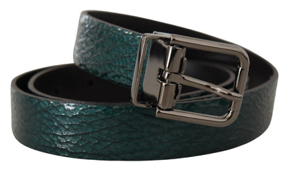 Dolce & Gabbana Elegant Green Leather Belt with Silver Buckle Dolce & Gabbana