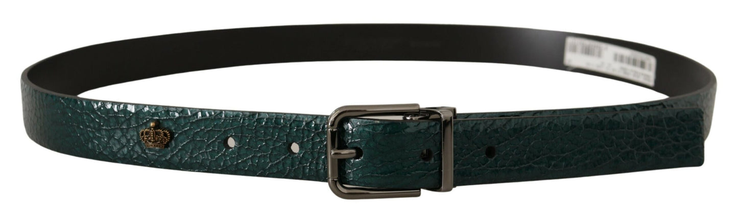 Dolce & Gabbana Elegant Green Leather Belt with Silver Buckle Dolce & Gabbana