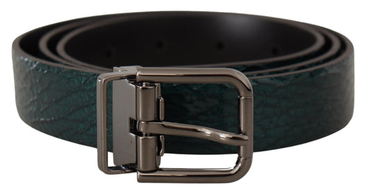 Dolce & Gabbana Elegant Green Leather Belt with Silver Buckle Dolce & Gabbana