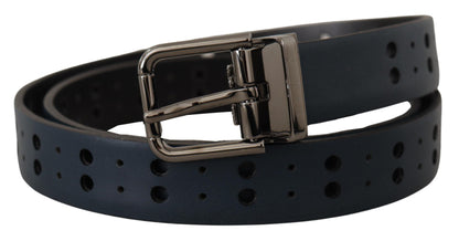 Dolce & Gabbana Elegant Blue Leather Belt with Metal Buckle Dolce & Gabbana