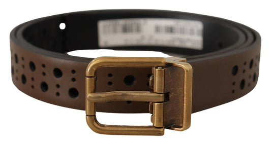 Dolce & Gabbana Elegant Brown Leather Belt with Golden Buckle Dolce & Gabbana