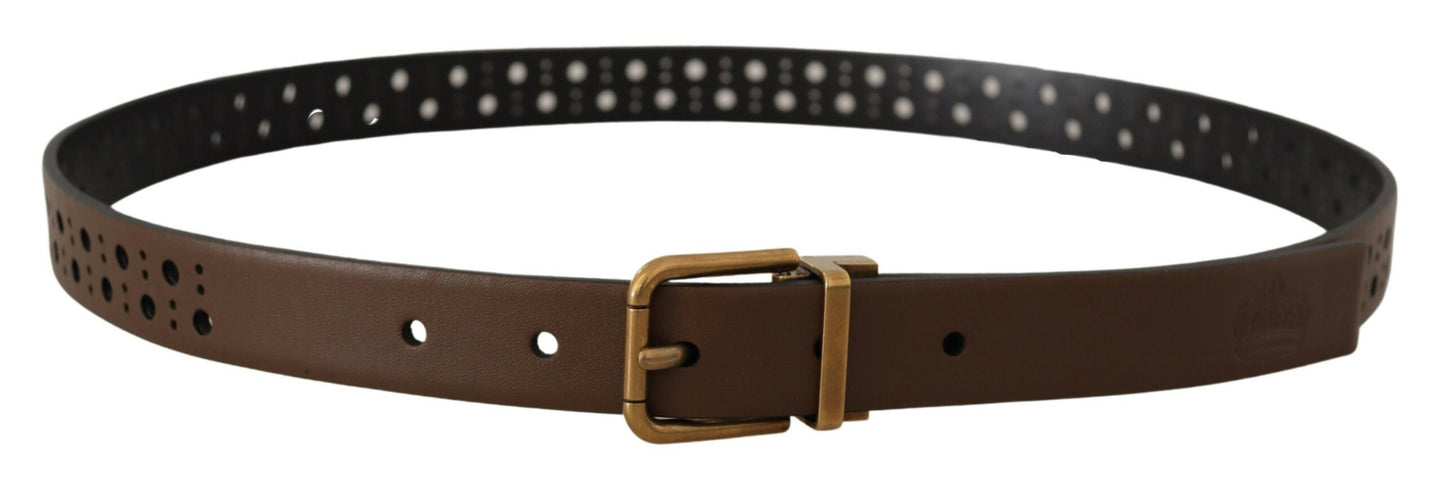 Dolce & Gabbana Elegant Brown Leather Belt with Golden Buckle Dolce & Gabbana