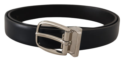 Dolce & Gabbana Elegant Black Leather Belt with Silver Buckle Dolce & Gabbana