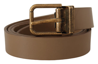 Dolce & Gabbana Elegant Brown Leather Belt with Brass Tone Buckle Dolce & Gabbana