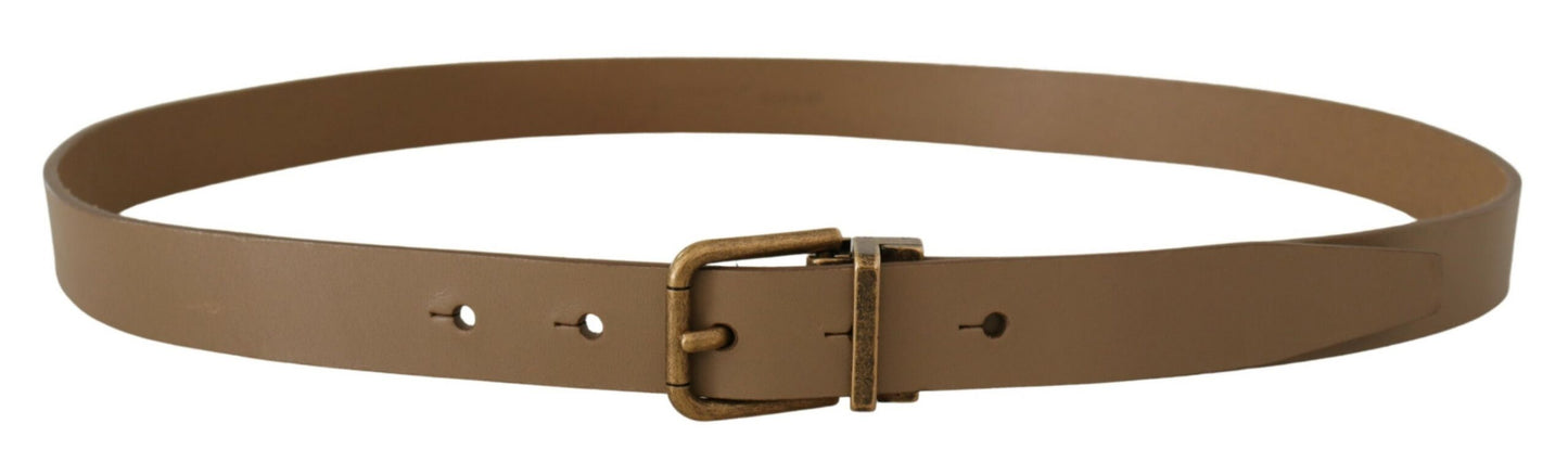 Dolce & Gabbana Elegant Brown Leather Belt with Brass Tone Buckle Dolce & Gabbana