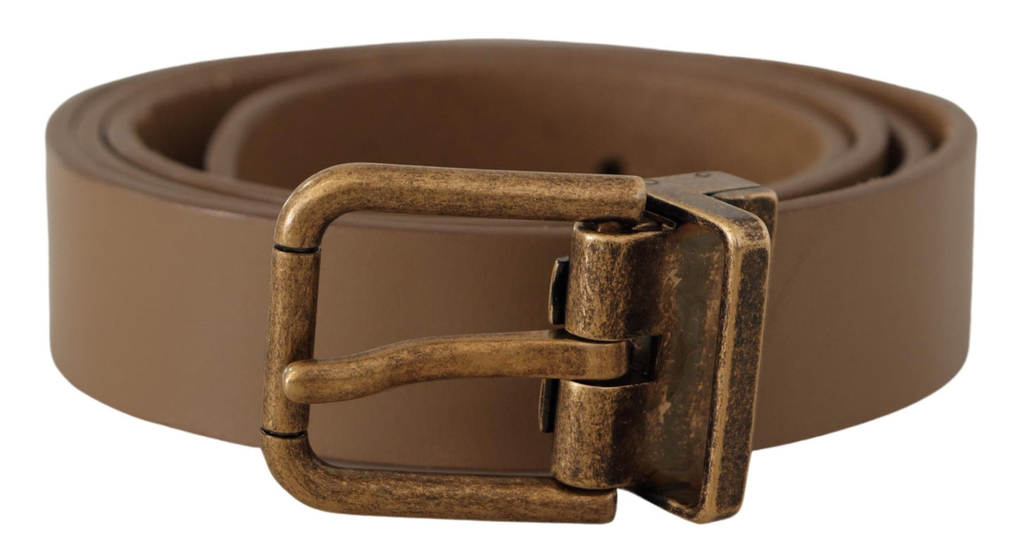 Dolce & Gabbana Elegant Brown Leather Belt with Brass Tone Buckle Dolce & Gabbana