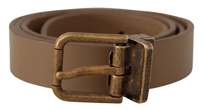 Dolce & Gabbana Elegant Brown Leather Belt with Brass Tone Buckle Dolce & Gabbana