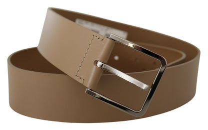 Dolce & Gabbana Beige Leather Statement Belt with Silver Buckle Dolce & Gabbana