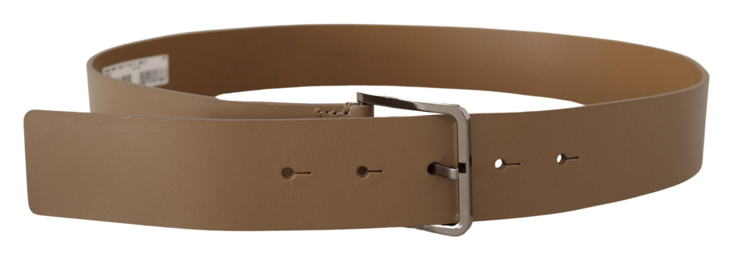 Dolce & Gabbana Beige Leather Statement Belt with Silver Buckle Dolce & Gabbana