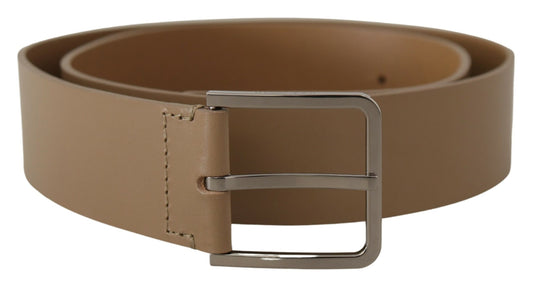 Dolce & Gabbana Beige Leather Statement Belt with Silver Buckle Dolce & Gabbana