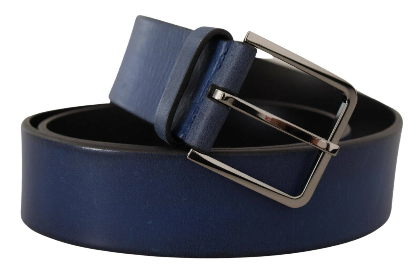 Dolce & Gabbana Elegant Blue Leather Belt with Silver Buckle Dolce & Gabbana